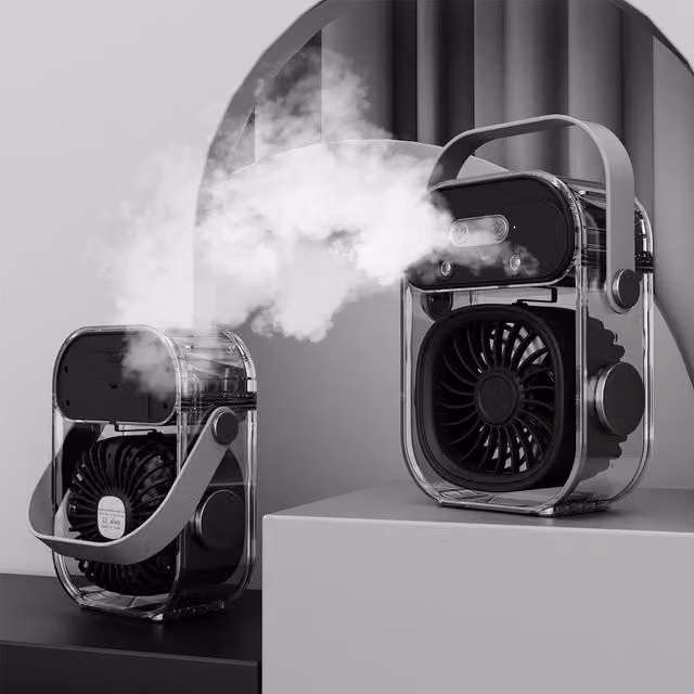 Quipulse Portable Mist Cooling Fan with Soft Night Light in Black
