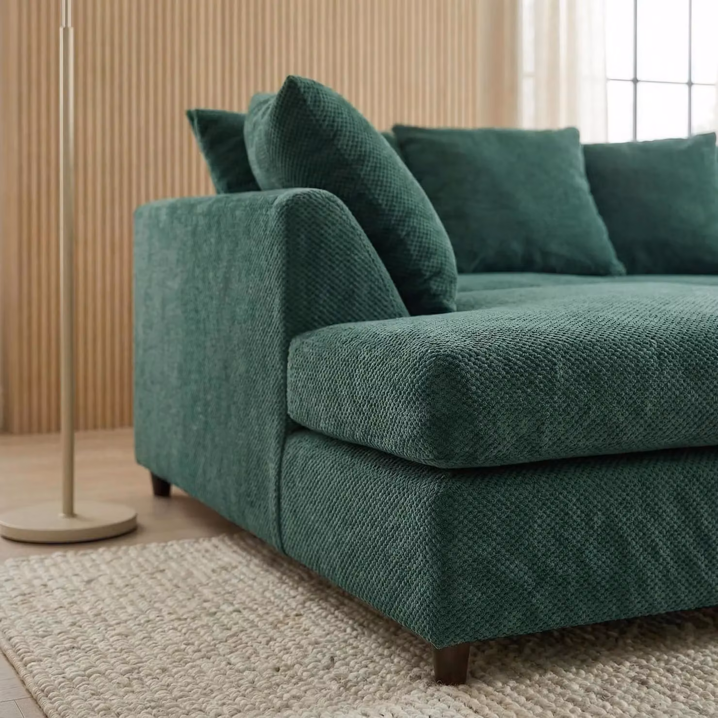 Abakus Direct Jumbo Grid Left Hand Corner Sofa in Green with Scatter Cushions – 2