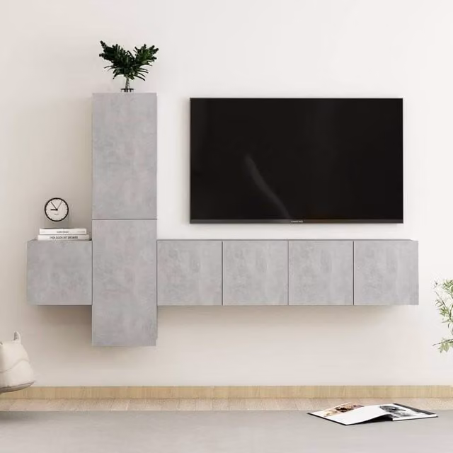Berkfield Home 5 Piece Modern Concrete Grey Engineered Wood TV Cabinet Set – 1
