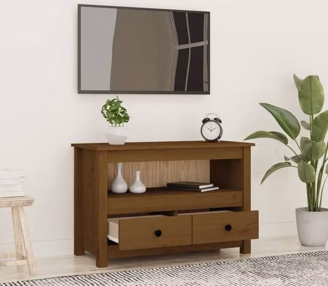 Berkfield Home TV Cabinet in Honey Brown Solid Pine, W/D/H: 79 x 35 x 52 cm – 1