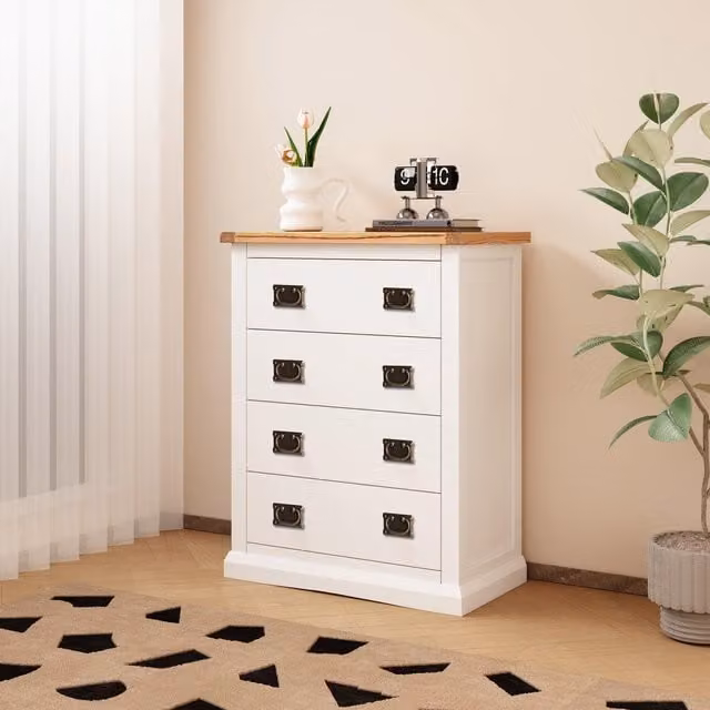 Cabinet Bits Cosenza 4 Drawer Chest of Drawers in White with Gold Handles