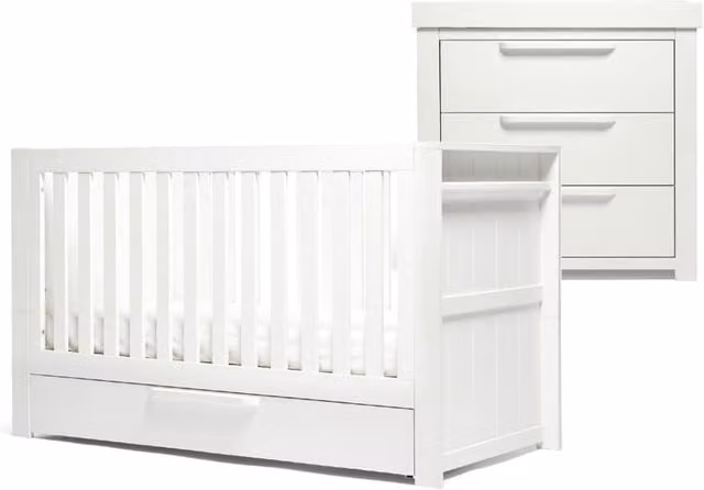 Mamas & Papas Franklin 2 Piece Cotbed and Dresser Set in White