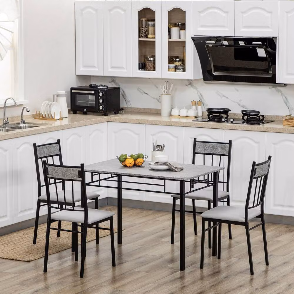 STILVORA Modern Rectangular Dining Table and Chairs Set with Metal and Wood Frame in Grey – 2