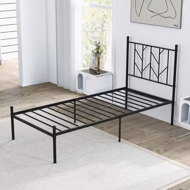 COSTWAY Black Metal Single Bed Frame, W/D/H: 90 x 190 cm