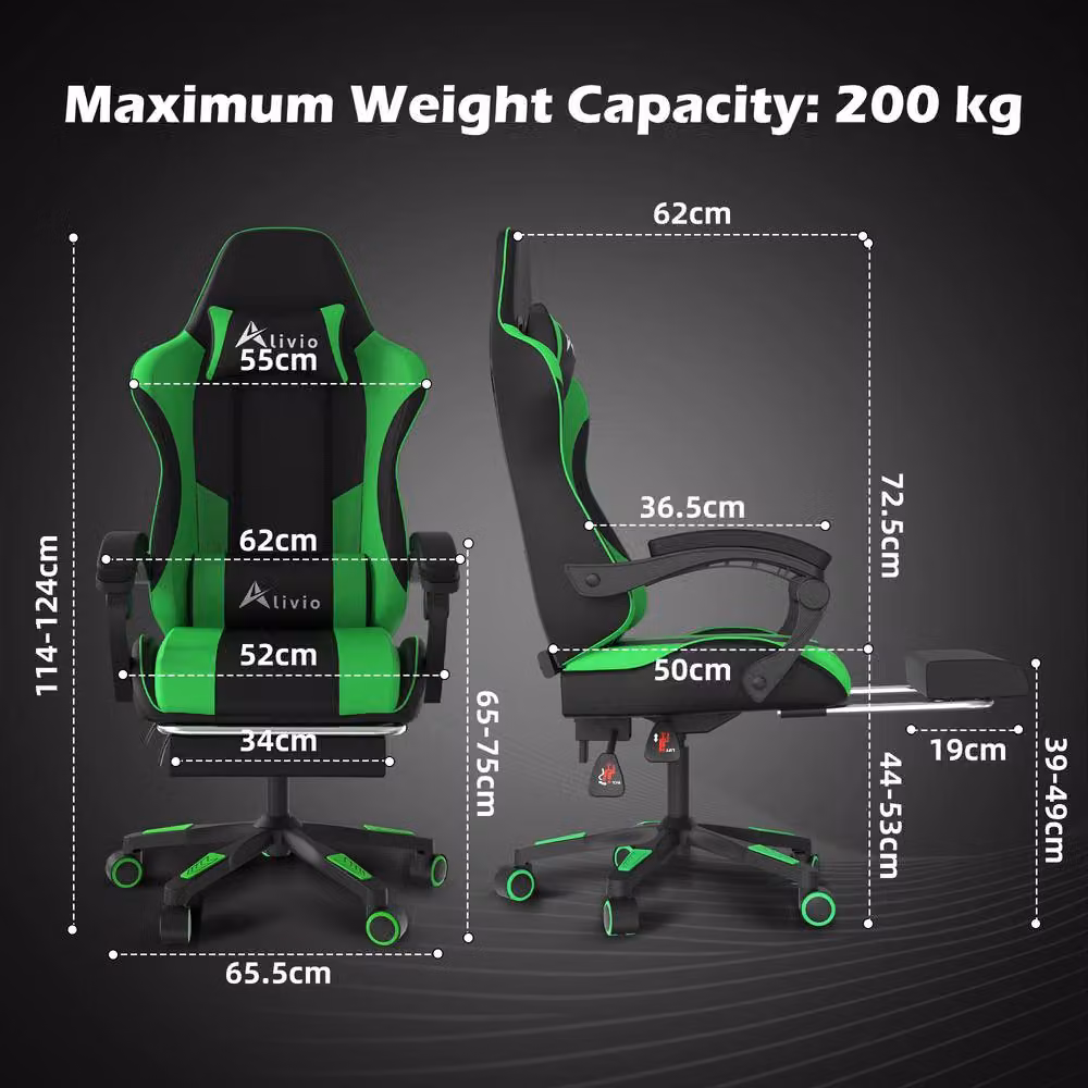 Alivio Ergonomic Green PU Leather Gaming Chair with Footrest, Headrest and Lumbar Support – 7