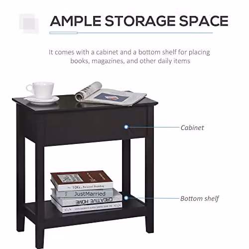 HOMCOM Retro Brown End Table with Flip Top and Storage Cabinet – 5