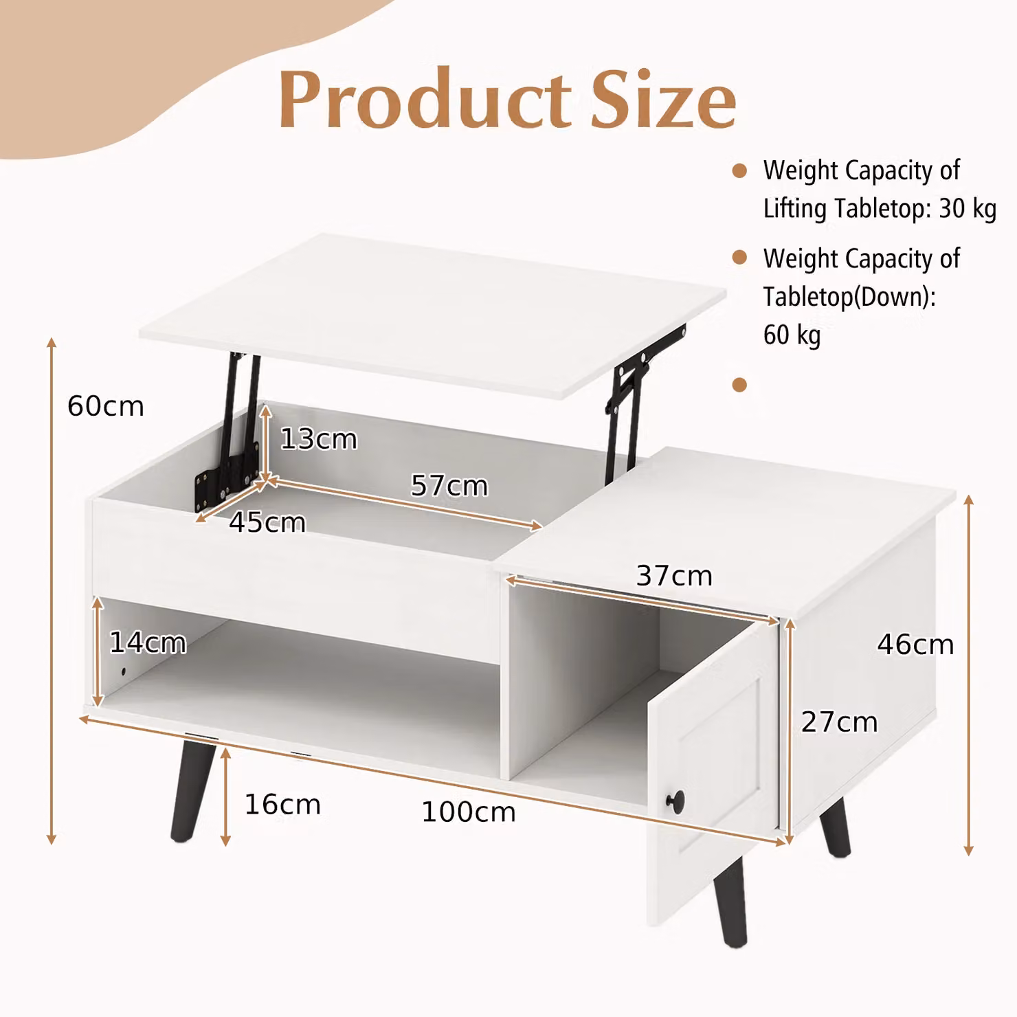 Costway Modern Rectangular Lift Top Coffee Table with Storage in White – 2