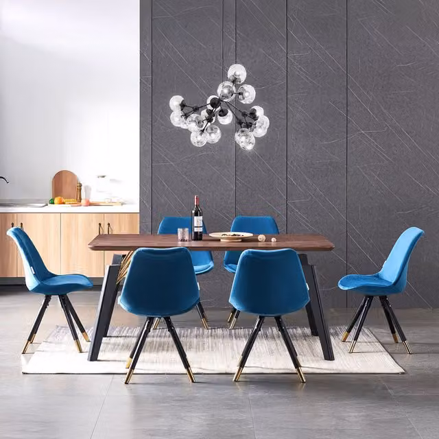 Life Interiors Sofia Cosmo LUX Modern Rectangular Dining Set with Table and 6 Blue Chairs