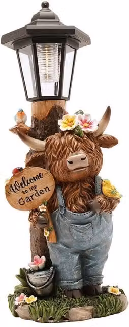 Country Living Highland Cow Solar Powered Lantern in Brown – 1