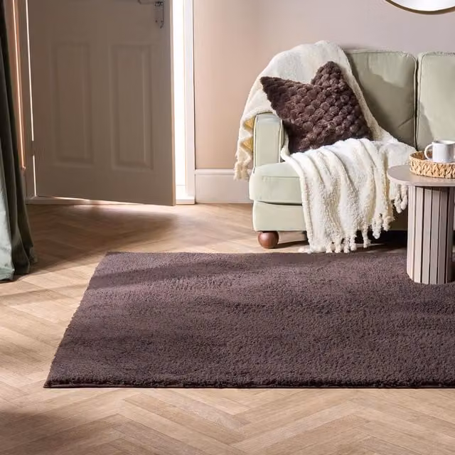 OHS Cosy Teddy Rectangular Rug in Brown, W: 80 cm, L: 150 cm