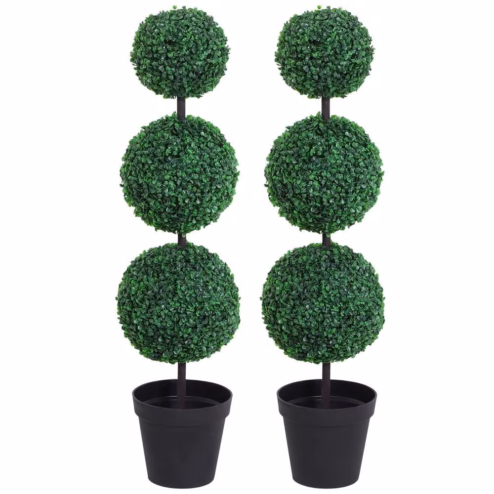 STILVORA Set of 2 Green Artificial Tabletop Plants in Round Concrete Pots – 5