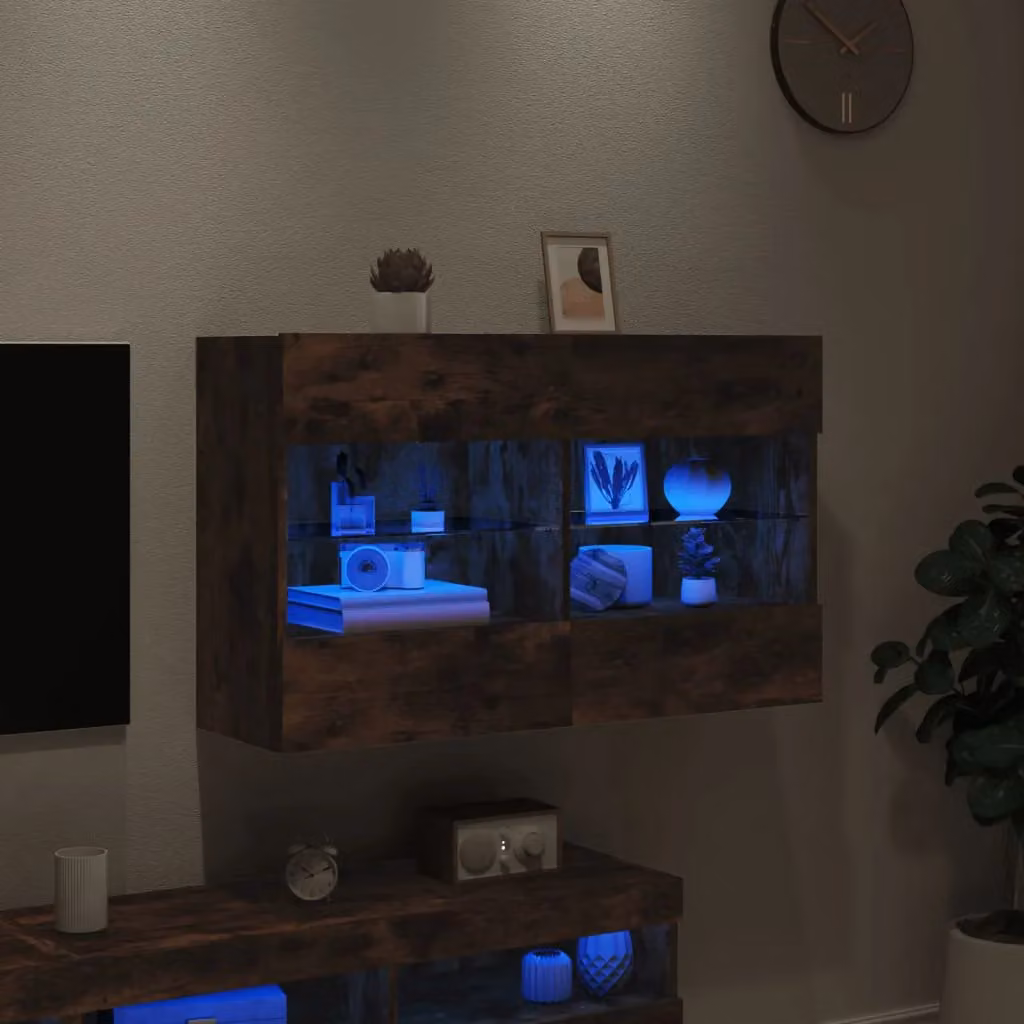 Berkfield Home Modern Wall Mounted TV Cabinet with Integrated LED Lights in Smoked Oak Brown, W/D/H: 98.5 x 30 x 60.5 cm – 4