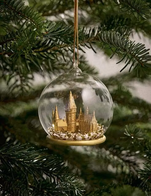 M&S Harry Potter Hogwarts Gold Glass Christmas Hanging Decoration