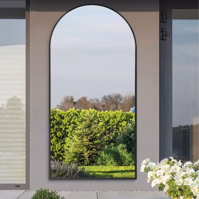 MirrorOutlet Arcus Modern Arched Outdoor Garden Wall Mirror in Gold, Height: 200 cm
