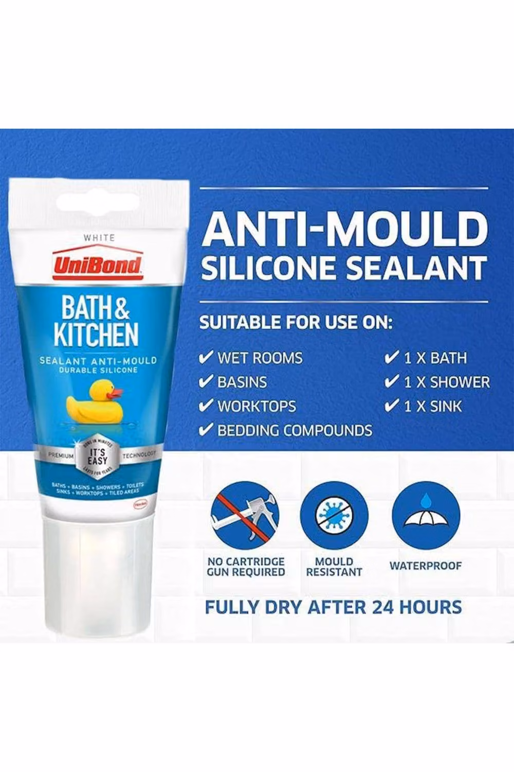 UniBond White Anti-Mould Silicone Sealant, 50 ml – 2