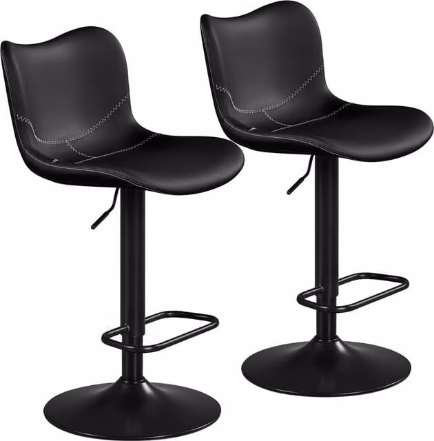 Yaheetech Set of 2 Black PU Leather Armless Swivel Bar Stools