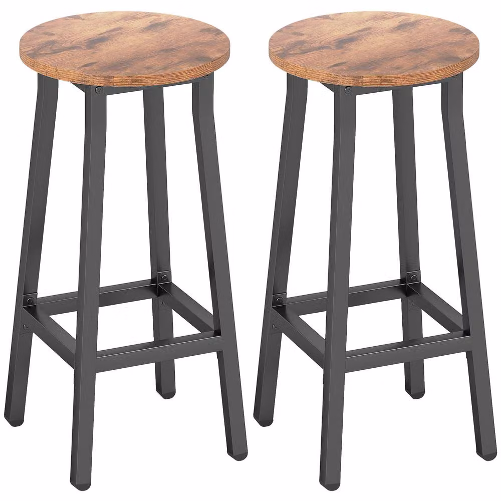 HOMCOM Industrial Breakfast Bar Stools with Footrest in Rustic Brown and Black – 2
