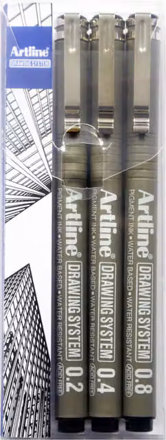 Artline Black Fine Tip Fineliner Drawing System Pens, Pack of 3