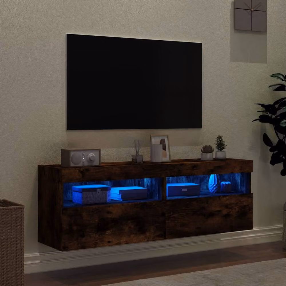 Berkfield Home Set of 2 Modern Wall Mounted TV Cabinets with Integrated LED Lights in Smoked Oak Brown, W/D/H: 60 x 30 x 40 cm – 4