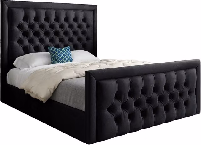 Casani Modern Upholstered Velvet Bed Frame in Black, W/D/H: 120 x 200 cm