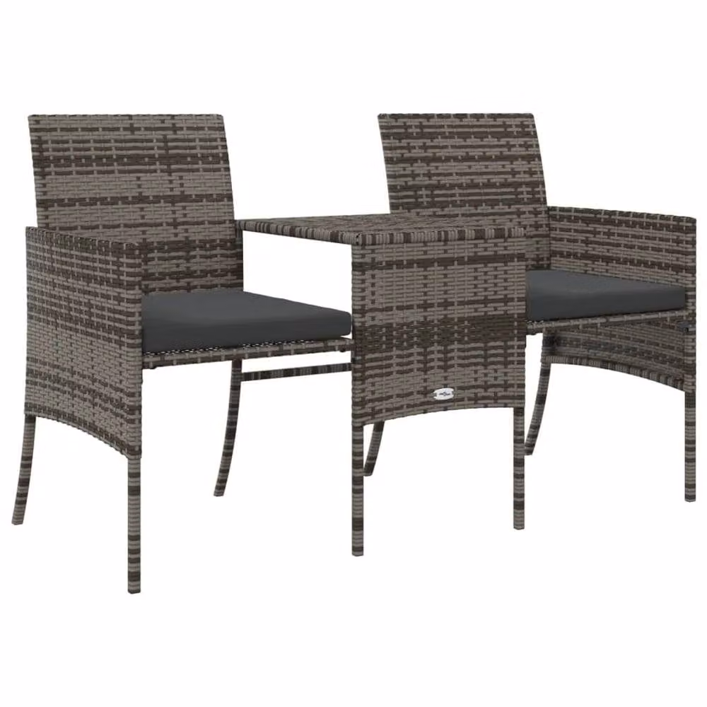 Berkfield Home Grey Poly Rattan 2-Seater Garden Sofa Set with Coffee Table and Matching Ottomans – 3