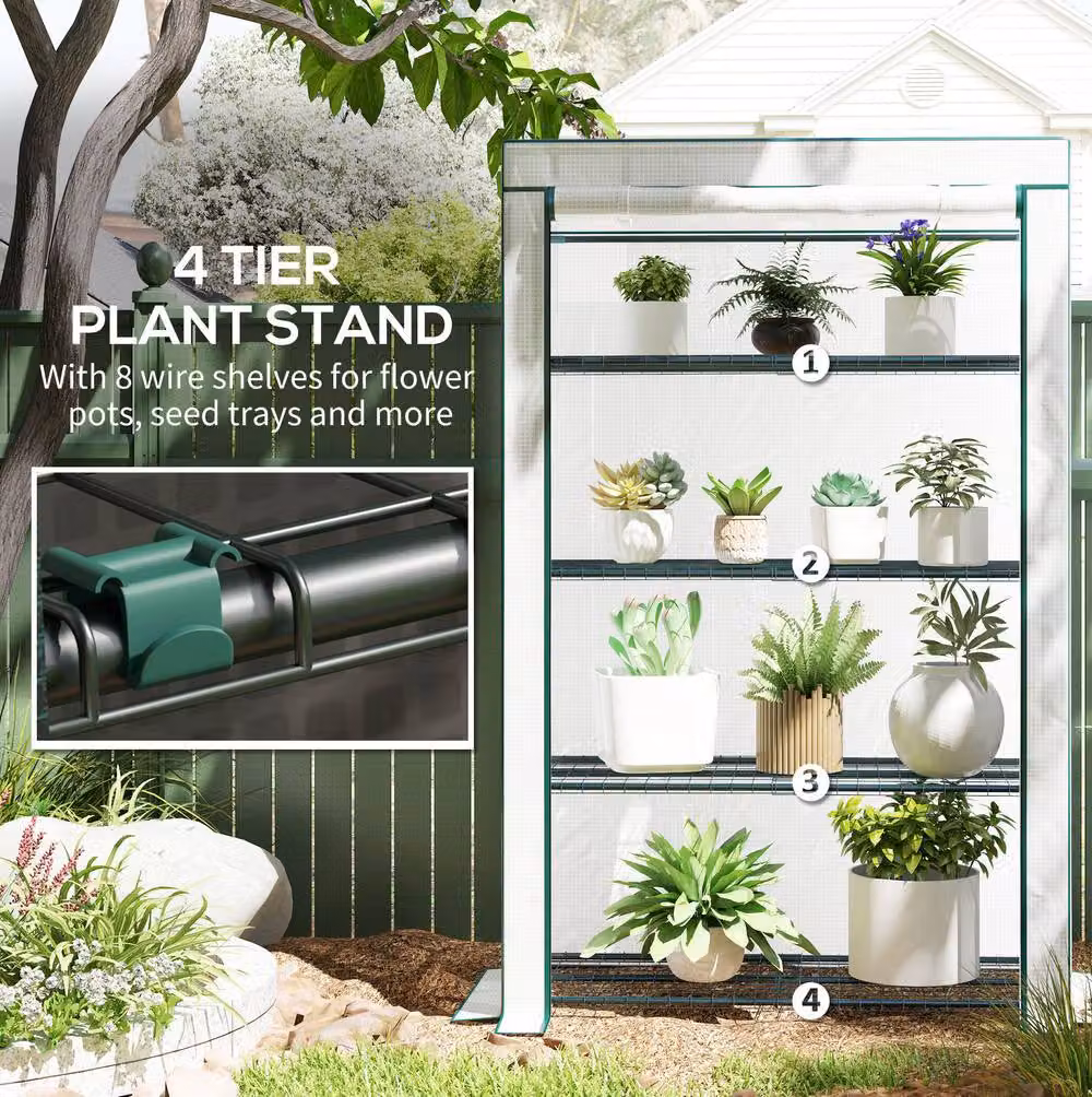 STILVORA Four-Tier Mini Greenhouse with Roll-Up Door in Green – 5