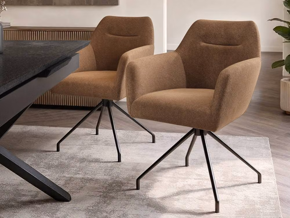 Solace+Co Isla Set of 2 Brown Bouclé Swivel Dining Chairs with Armrests – 2