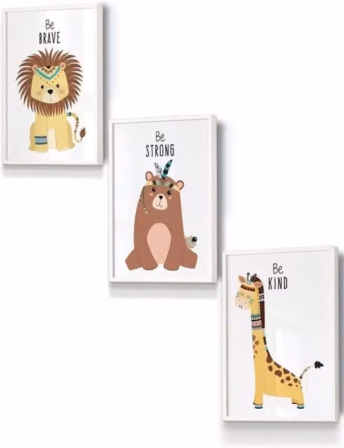 ARTZE Nursery Tribal Lion, Bear and Giraffe Quote Framed Wall Art, Multicolour, W: 33 cm, H: 45 cm, D: 2 cm