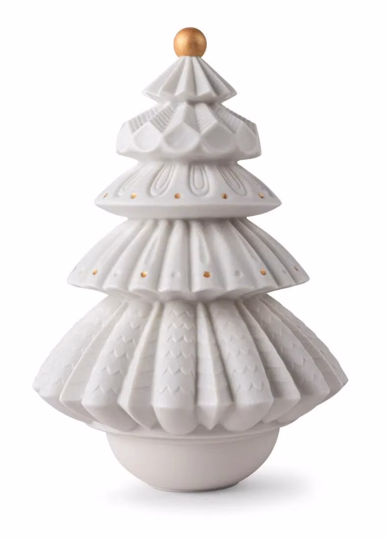 Lladró Christmas Tree Ceramic Tabletop Lamp in White and Gold/Brass