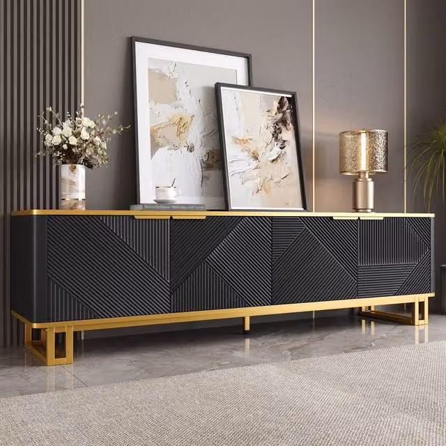 Merax Modern Black TV Stand with 4 Doors and Metal Base, W: 160 cm, D: 48 cm, H: 48 cm – 1