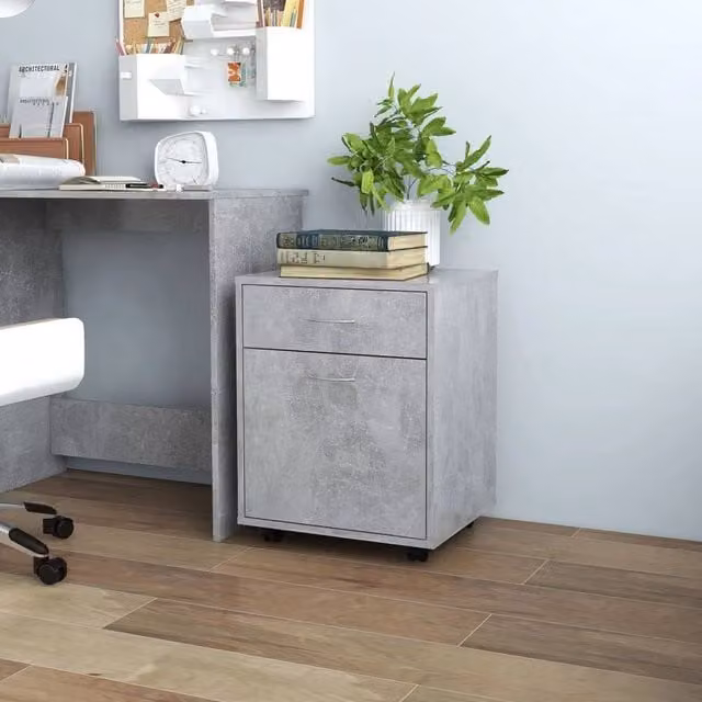 Berkfield Home Rolling Cabinet in Concrete Grey, W/D/H: 45 x 38 x 54 cm