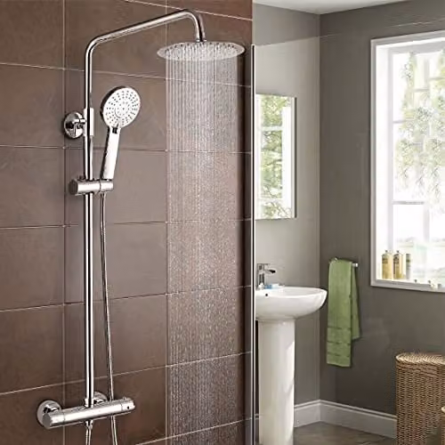 Nes Home Round Thermostatic Exposed Twin Head Mixer Shower Set in Silver – 1