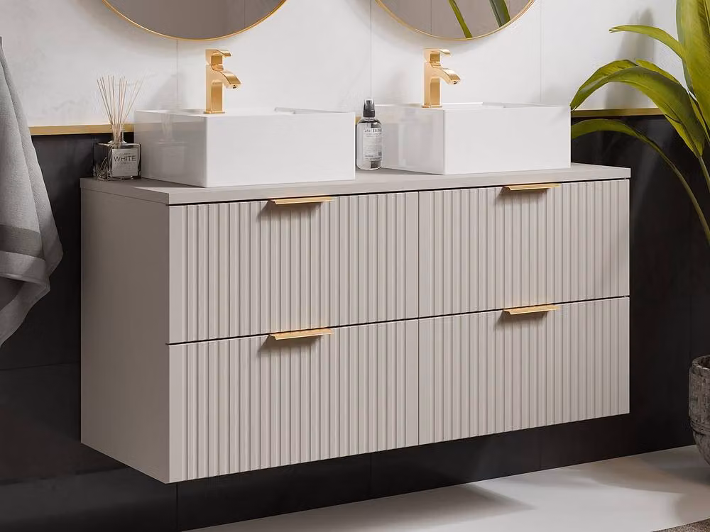 Vente-unique Suspended Grooved Bathroom Vanity Unit with Double Square Countertop in Beige, W/D/H: 120 x 46 x 57 cm – 3