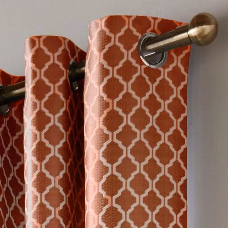 Luxury Living Two-Tone Jacquard Geometric Eyelet Lined Curtains in Terracotta, Width: 117 cm, Drop: 183 cm