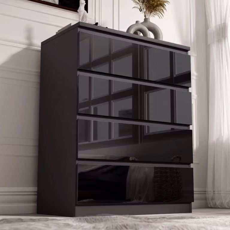 DHS High Gloss 4 Drawer Chest of Drawers in Black
