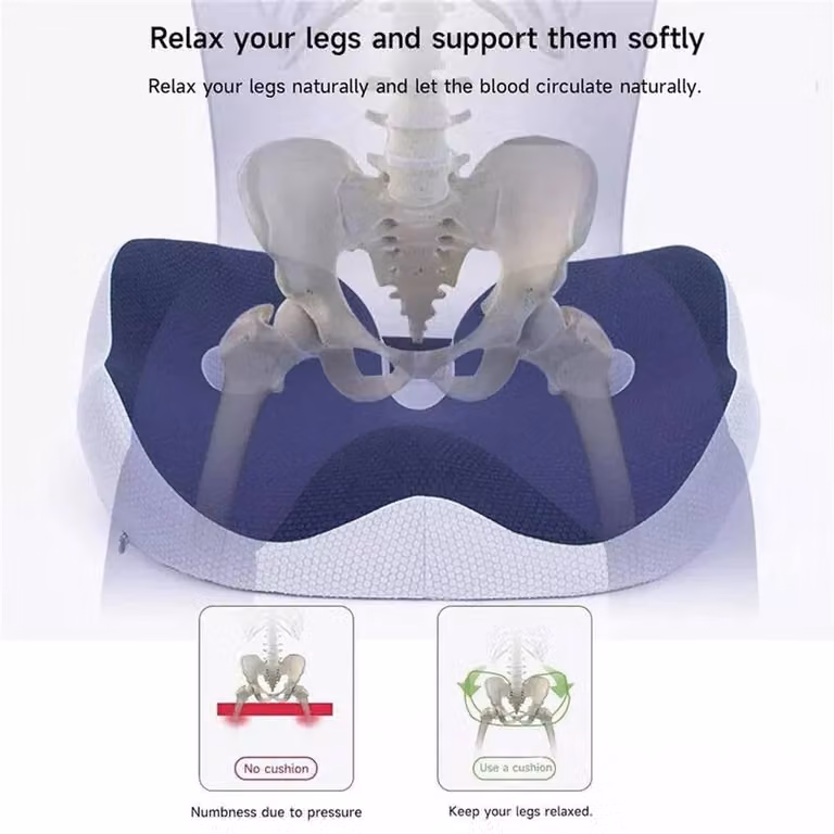 FLAVORA Blue Memory Foam Ergonomic Coccyx Seat Cushion W/D/H: 100 x 190 x 14 cm