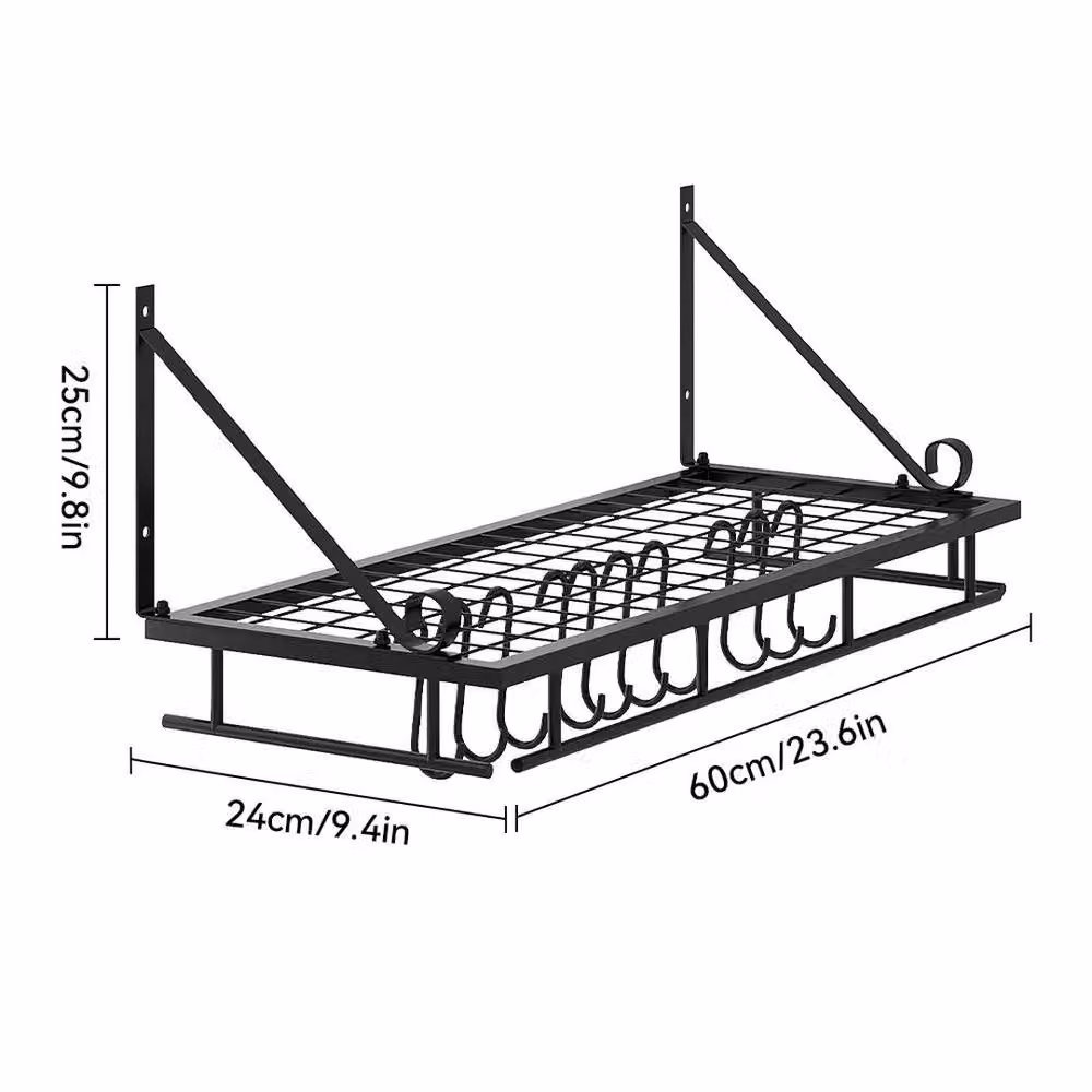 Kelvenix Black Matt Metal and Glass Wall Mounted Kitchen Storage Rack W: 60 cm, H: 25 cm – 2