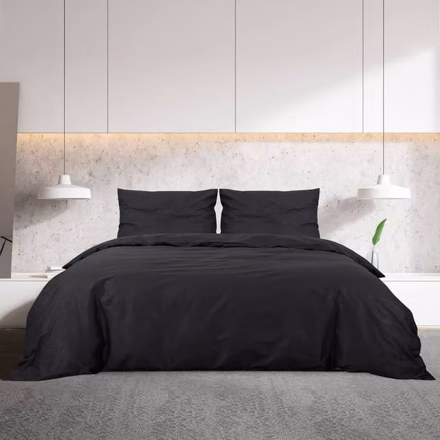 Berkfield Home Elegant Cotton Duvet Cover and Pillowcase Set in Black, W/D/H: 200 x 200 cm and 80 x 80 cm – 1