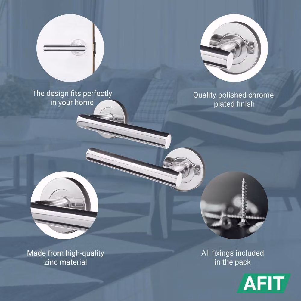 AFIT Olvera Range Chrome T-Bar Door Handles with Round Rose, Silver, Pack of 3 – 2