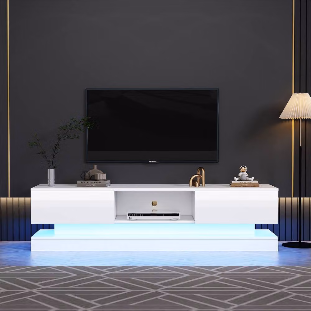 Matteo High Gloss White TV Stand with RGB LED and Storage, Width: 160 cm – 2