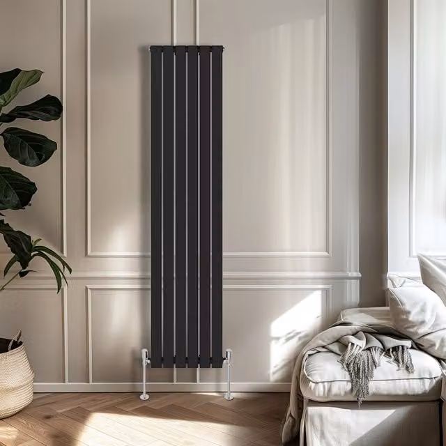 Right Radiators Single Panel Flat Panel Vertical Radiator in Black, H 180 cm x W 40.8 cm