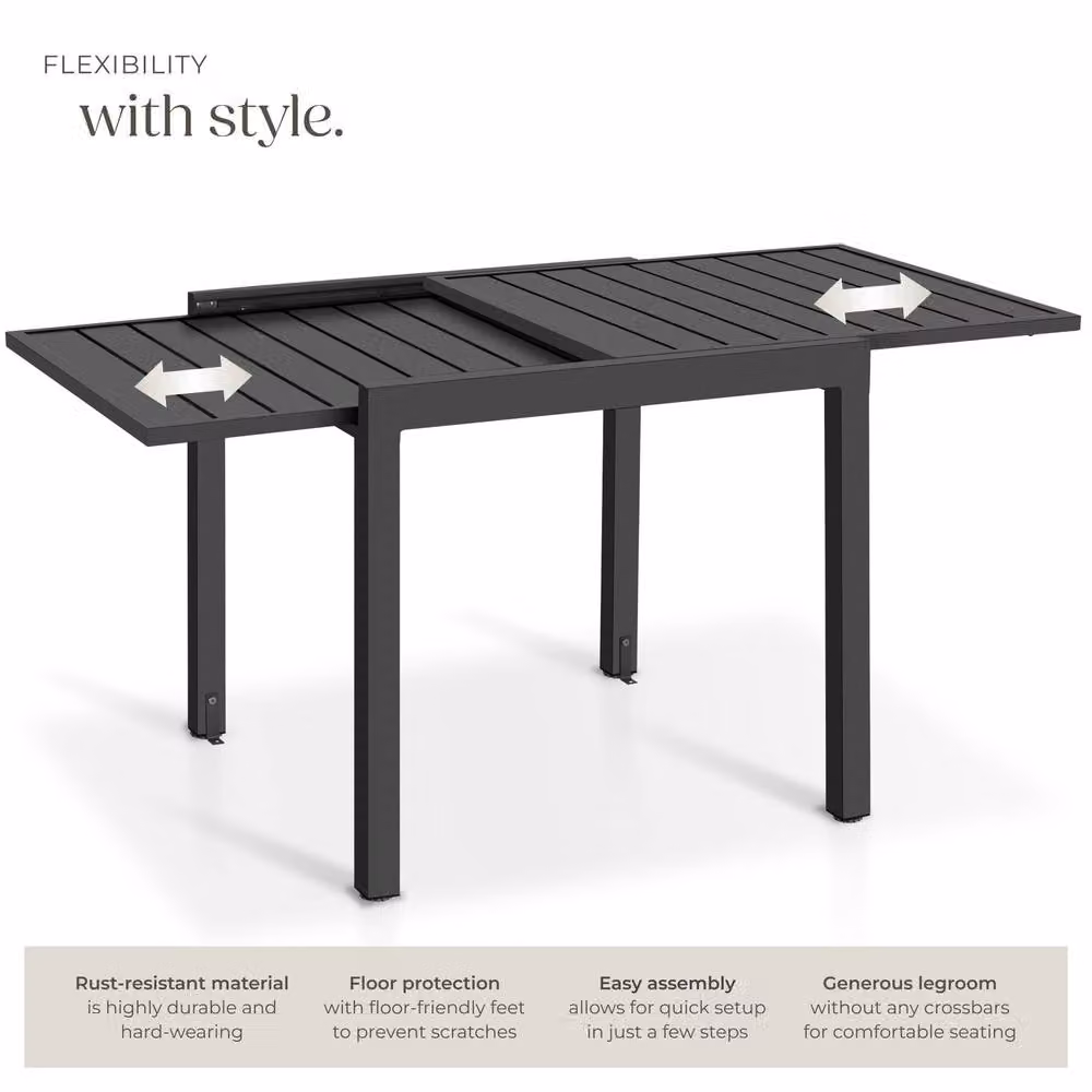tectake Campos Extendable Aluminium Garden Table in Matt Dark Grey, W/D: 70 x 70 cm – 3