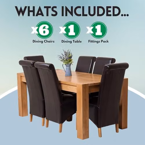 Thats Furniture Kuba Solid Oak Dining Table and 6 Montana Brown Leather Chairs Set, W: 180 cm, D: 90 cm – 3