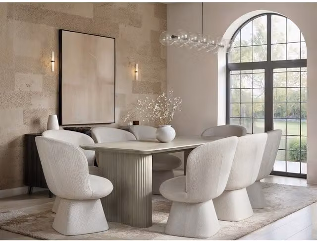 Solace+Co Zoya Sintered Stone Dining Table and 8 Aiko Chairs Set in Beige and Brown