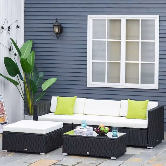Outsunny 5 Piece Black Rattan and Metal Wicker Sectional Sofa Set – 2