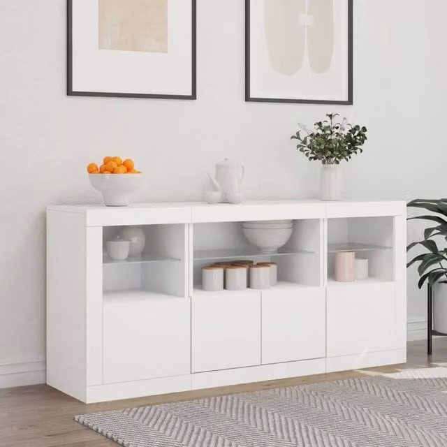 Berkfield Home White Glossy Sideboard with Integrated LED Lights, W/D/H: 142.5 x 37 x 67 cm – 1