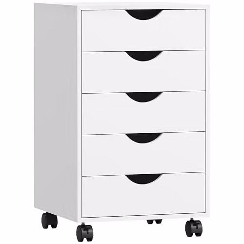 HOMCOM White Rolling Vertical Filing Cabinet with Castors