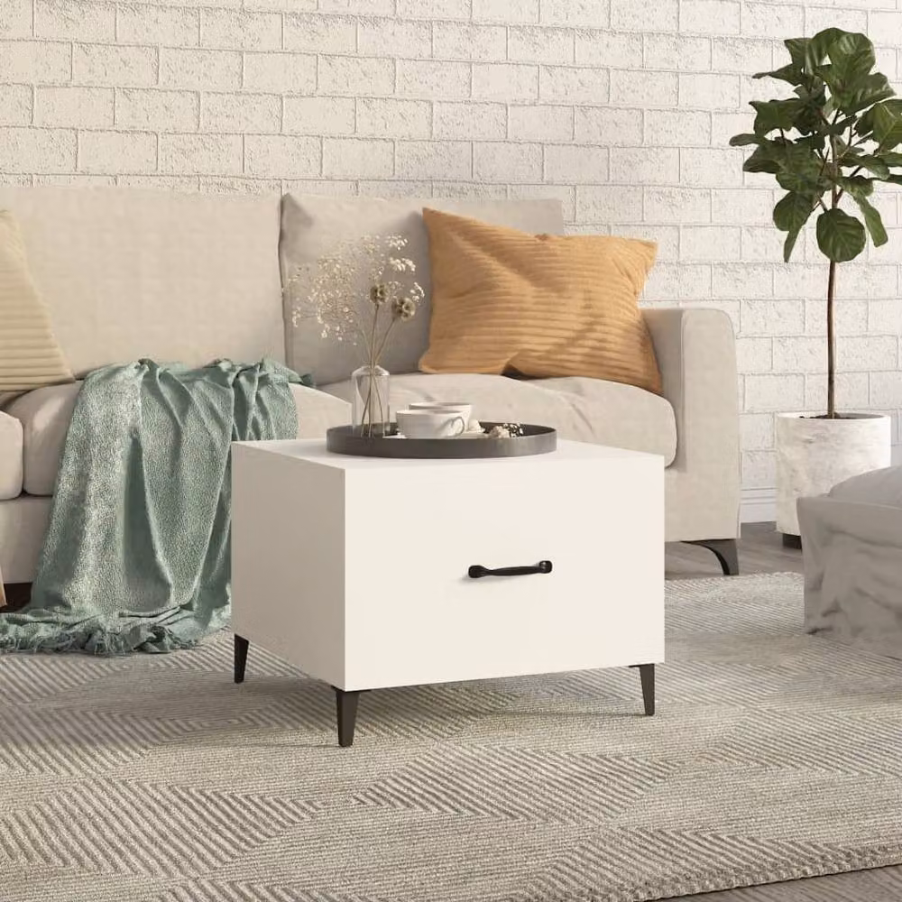 Berkfield Home White Square Coffee Table with Metal Legs W/D/H: 50 x 50 x 40 cm – 2