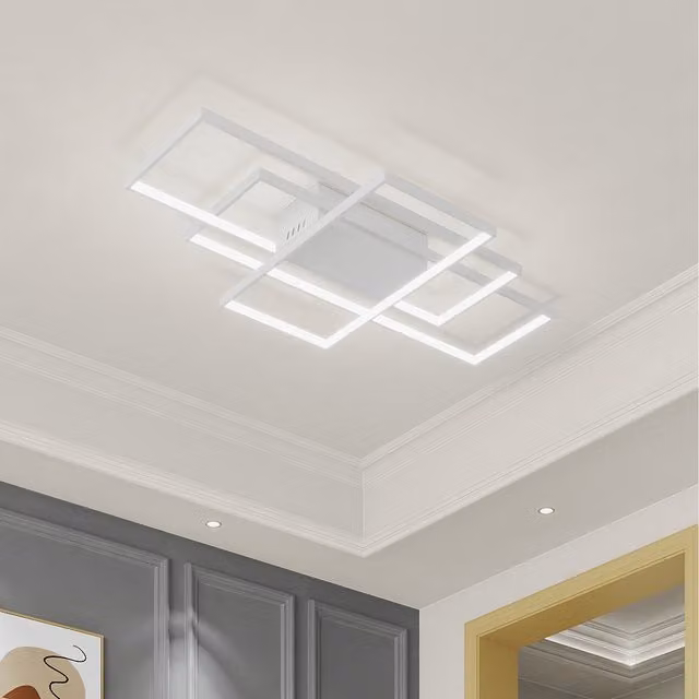 Komore Modern Rectangular LED Semi Flush Ceiling Light in White