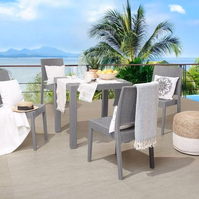 Wyld and Coco Minimalist 4 Seater Garden Dining Table in Matt Grey, W/D/H: 80 x 80 x 76 cm
